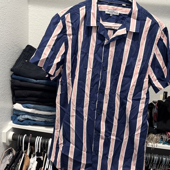 American Eagle Outfitters Blue and Pink Striped Shirt - Picture 2 of 4